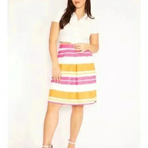 AMY Vermont spring summer Aline classic Multi colour strip flare office skirt 44